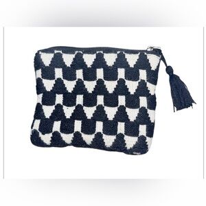 America & Beyond Boho Woven Zip Pouch Black White Tribal Clutch Tassel Small